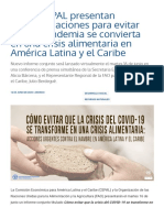 FAO y CEPAL Presentan Recomendaciones para Evitar Que La Pandemia Se Convierta en Una Crisis Alimentaria en América Latina y El Caribe