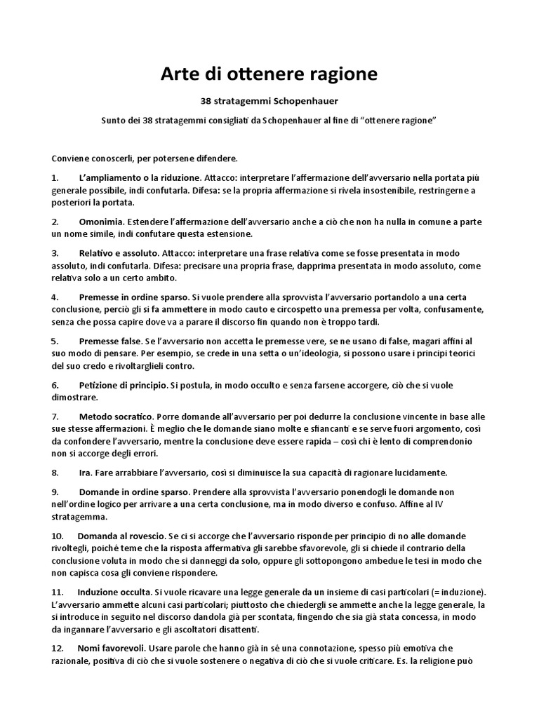 Arte Di Ottenere Ragione 38 Stratagemmi Schopenhauer PDF