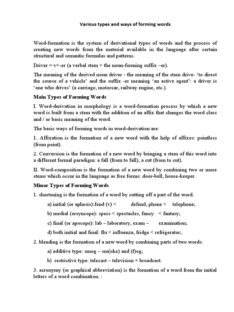 Various Types and Ways of Forming Words | PDF | Word | Scientific ...