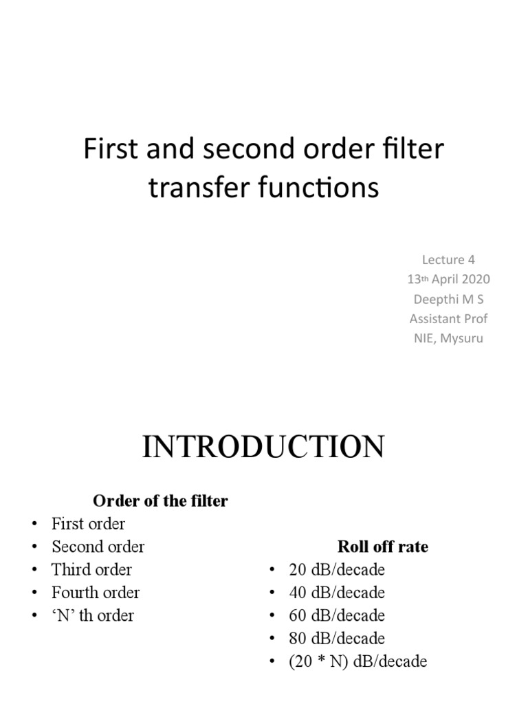 First and Second Order Filter Transfer Functions | PDF | Low Pass ...
