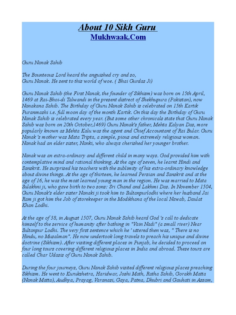 Overview of the 10 Sikh Gurus | PDF | Religion & Spirituality