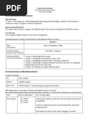 zones of regulation lesson plan example
