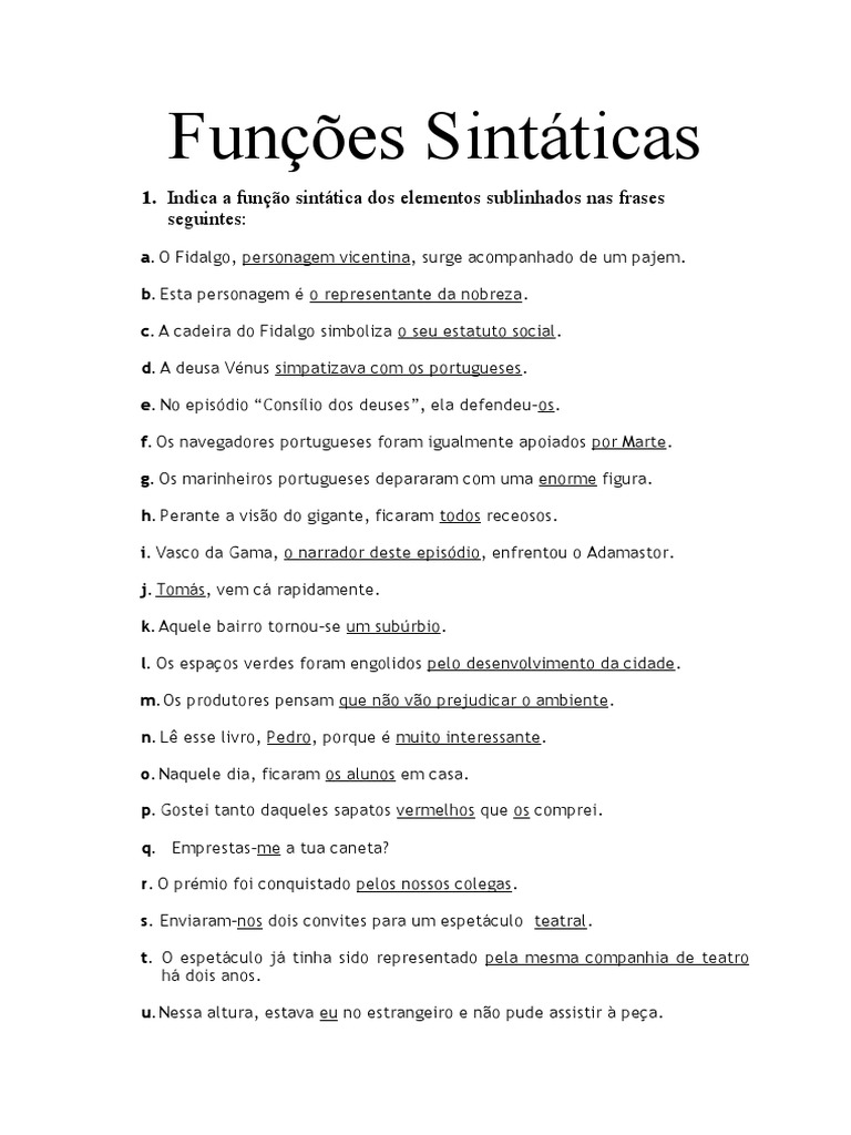 Funções Sintáticas 9 Ano | PDF