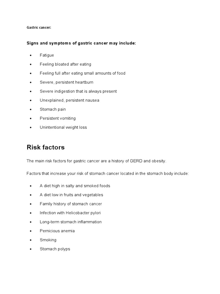 A Comprehensive Overview of Gastric Cancer: Risk Factors, Signs and ...