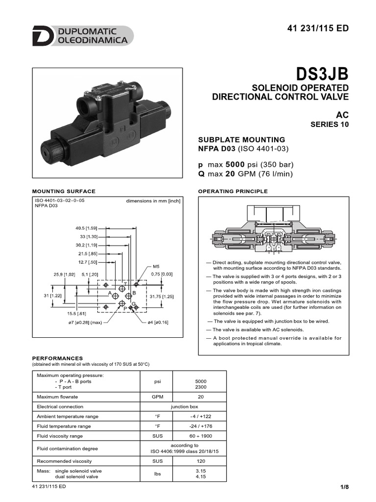 Ds3Jb: Series 10 Subplate Mounting NFPA D03 (ISO 4401-03) P Max | PDF ...