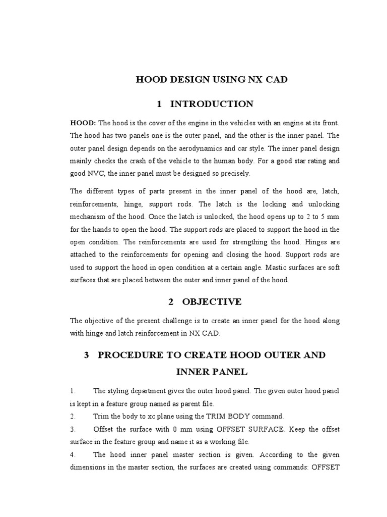 Hood Design Using NX Cad HOOD The Hood Is The Cover of The Engine in