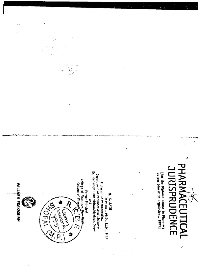 4 (Thu) Pharmaceutical Jurisprudence by N K Jain PDF | PDF
