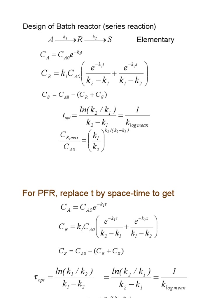 Batch Reactor Design for Series Reactions | PDF | Chemical Reactor ...