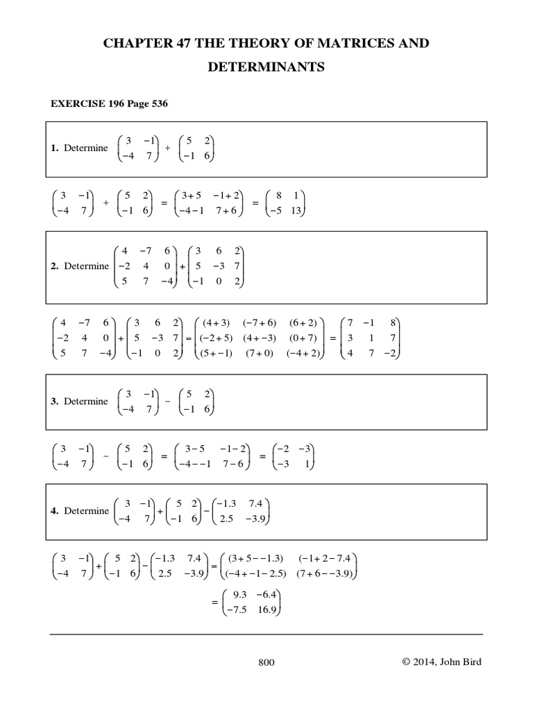 Chapter 47 The Theory of Matrices and Determinants: EXERCISE 196 Page ...