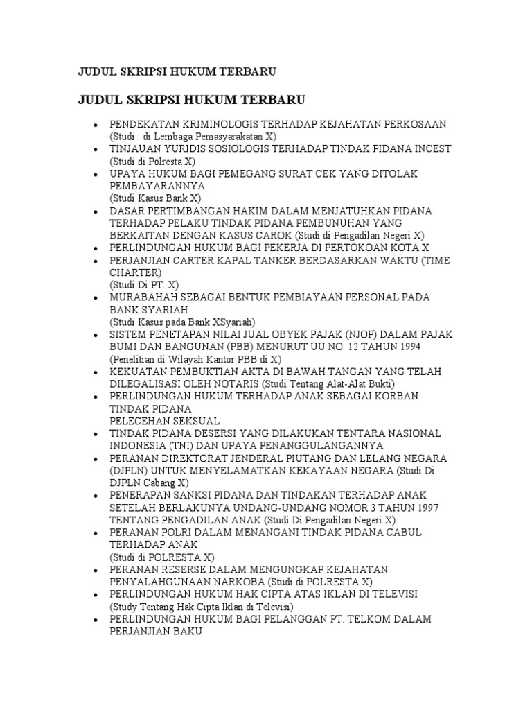 Judul Skripsi Hukum Perdata Tentang Perceraian Ide Judul Skripsi Universitas