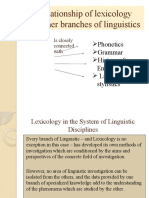 The Relationship of Lexicology and Other Branches of