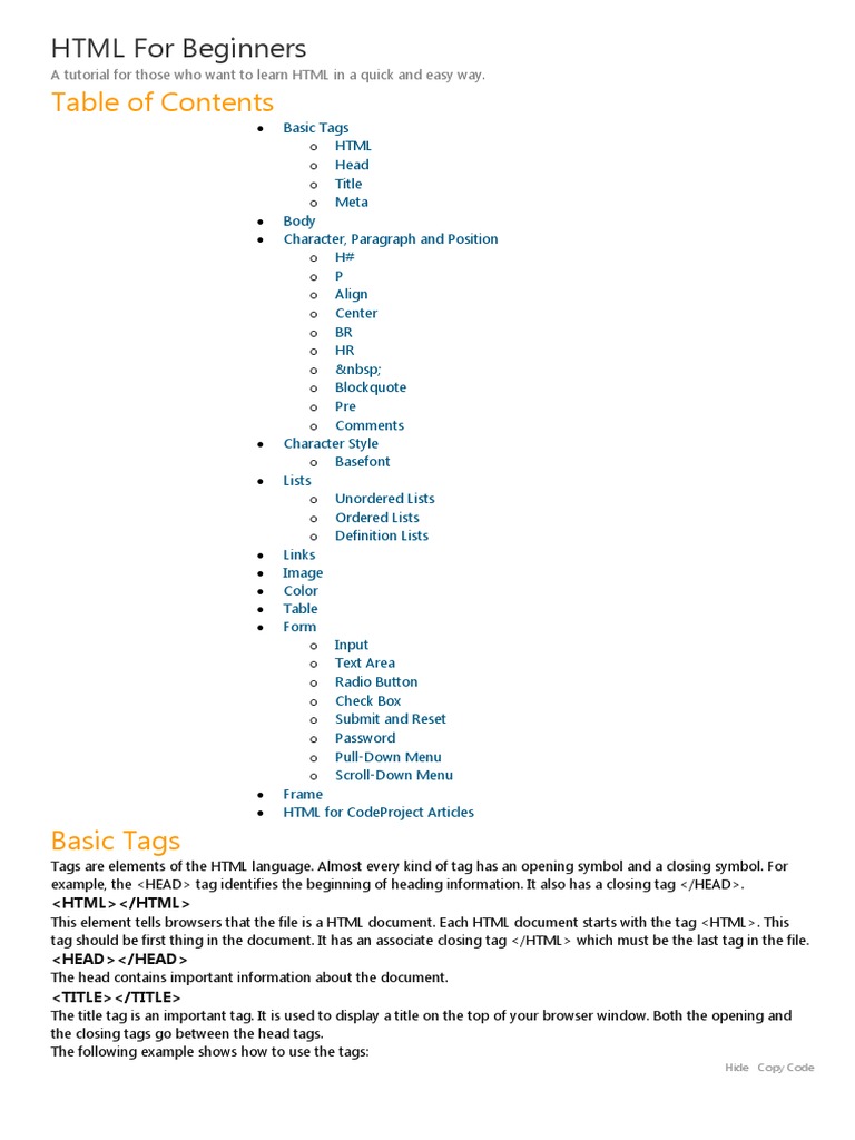 HTML For Beginners | PDF | Hyperlink | Html Element