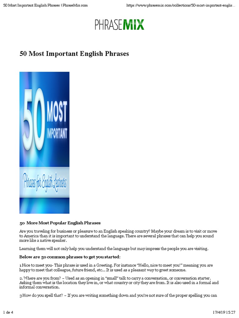 50 Most Important English Phrases | PDF | Conversation