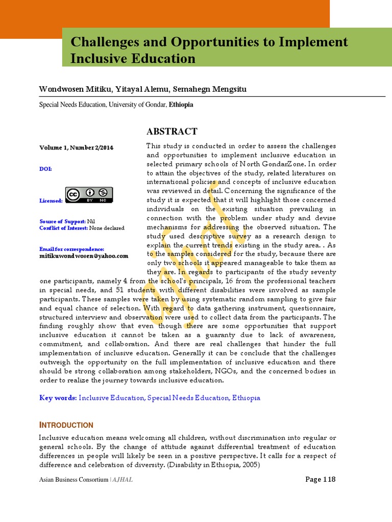Challenges of Inclusive Education in Ethiopia | PDF | Individualized ...