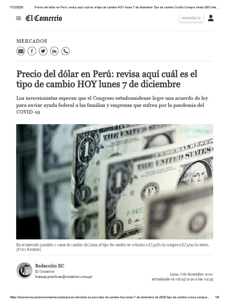 Precio Del Dólar en Perú: Revisa Aquí Cuál Es El Tipo de Cambio HOY ...
