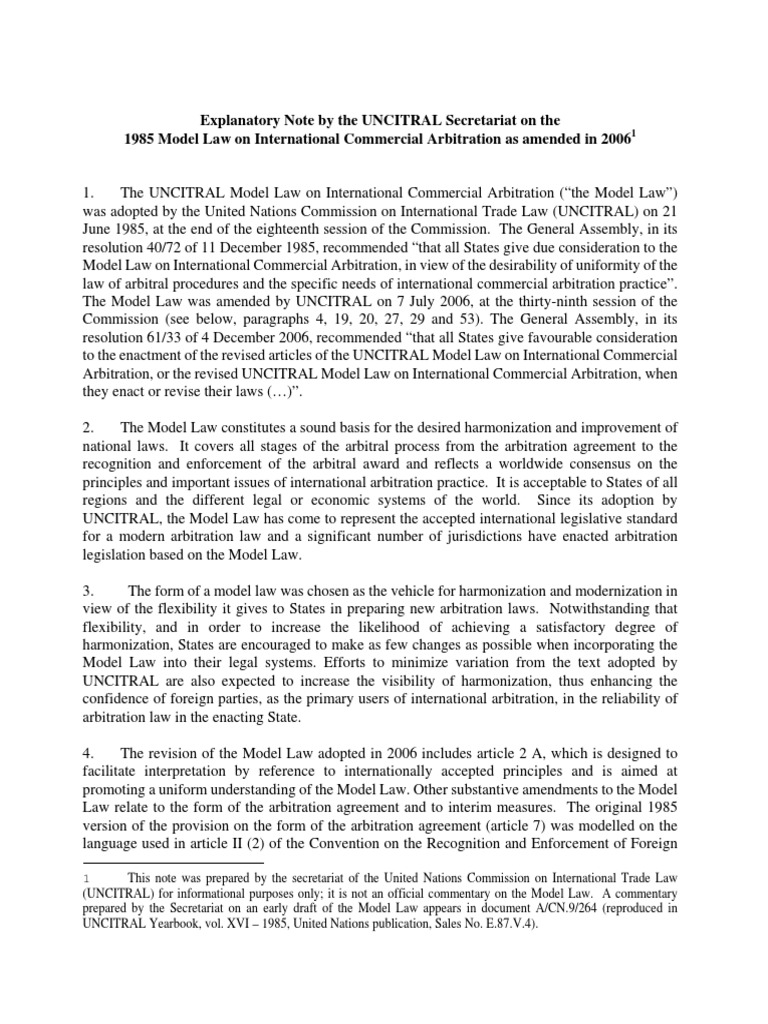 UNCITRAL Model Law on Arbitration Overview | PDF | Arbitral Tribunal ...
