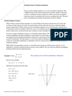 Solving Systems of Nonlinear Equations Nonlinear Systems: This Example Can Be Solved by Substitution or Elimination