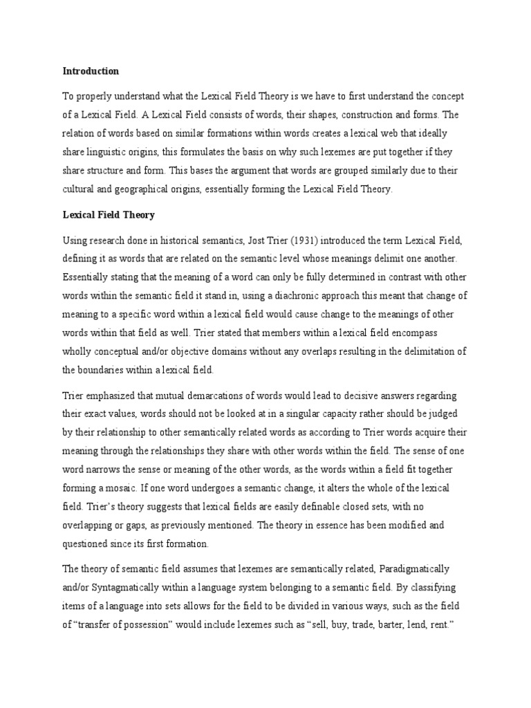 Lexical Field Theory PDF Lexicon Word