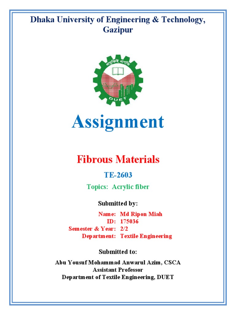 Acrylic Fiber Assignment by Md Ripon Miah | PDF | Technology & Engineering