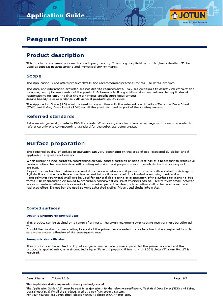 Penguard Topcoat Technical Data Sheet Application Guide PDF Paint