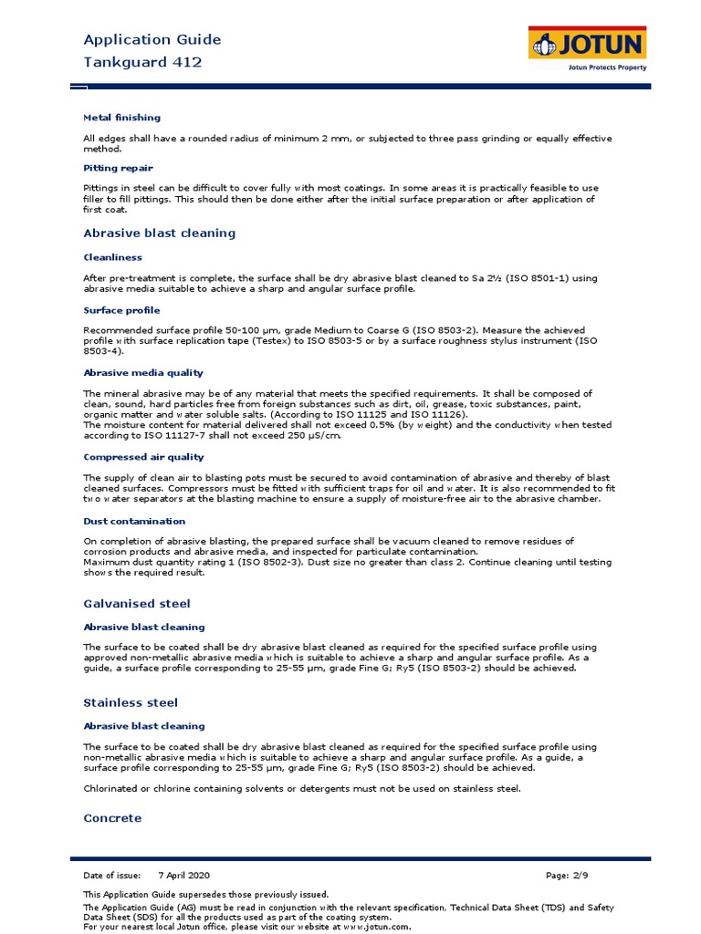 Surface Preparation Requirements for Tankguard 412 Coating Application