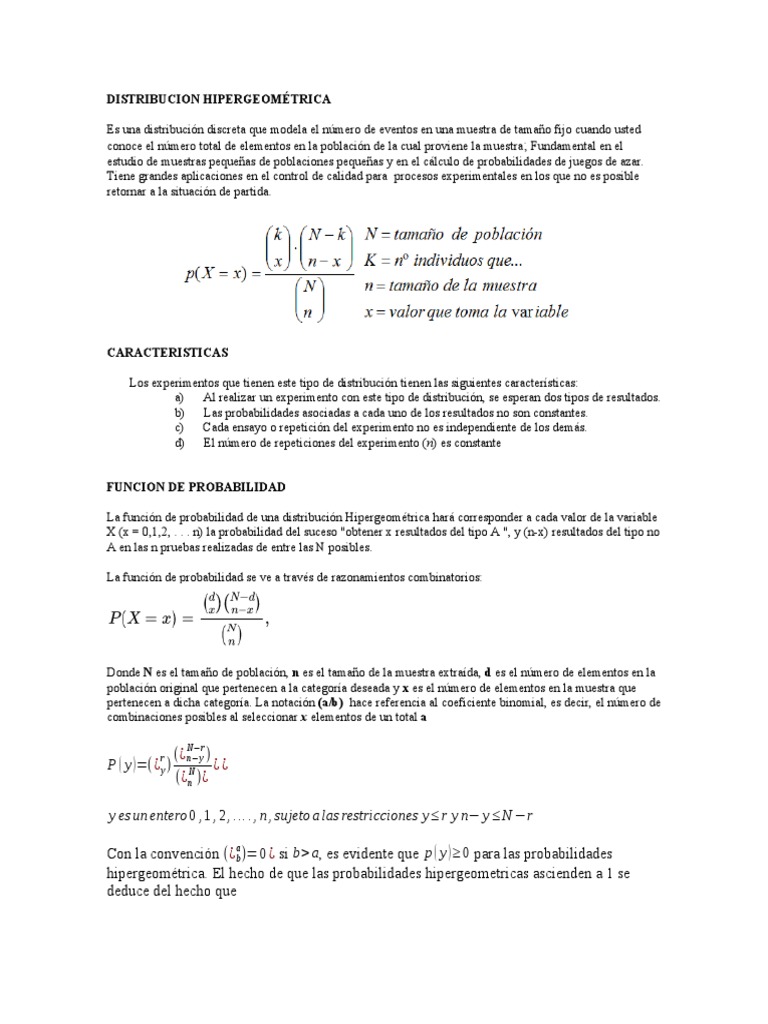 Probabilidad en Distribución Hipergeométrica | PDF | Distribución de ...