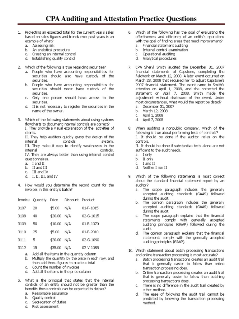 auditing test and answers Financial Audit Auditor's Report Free