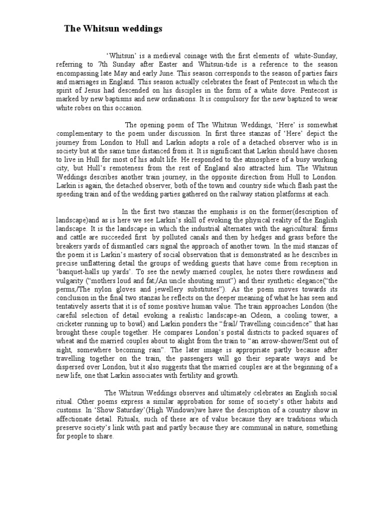 The Whitsun Weddings Pentecost Poetry