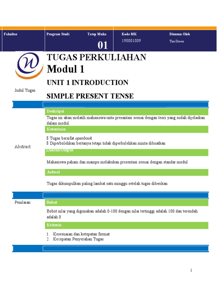 Modul Tugas 1 - General English Unit 1 - Unit 3 | PDF | Grammar ...