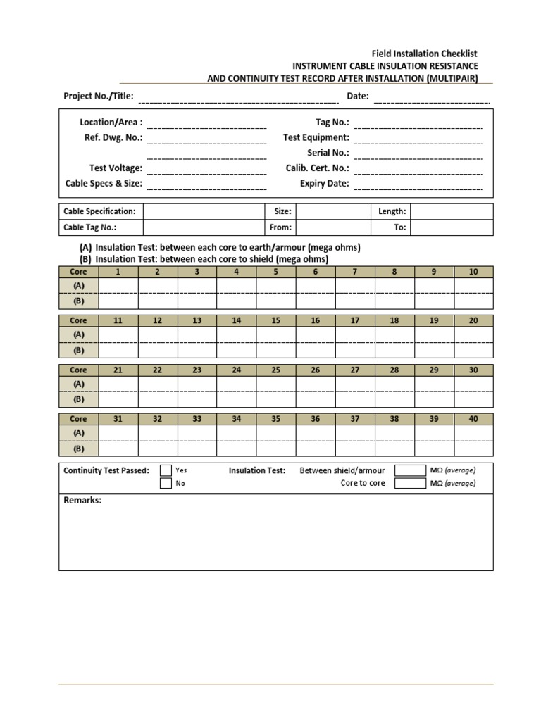 OGC-FIC-004-I-Cable Insulation Resistance-Field Installation Checklist ...