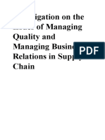 Investigation On The Issues of Managing Quality and Managing Business Relations in Supply Chain