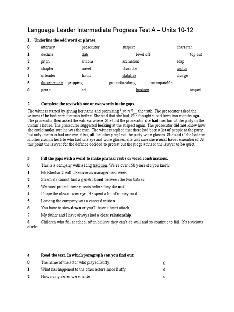 Language Leader Intermediate Test A: Units 10-12 | PDF | Buffy The ...