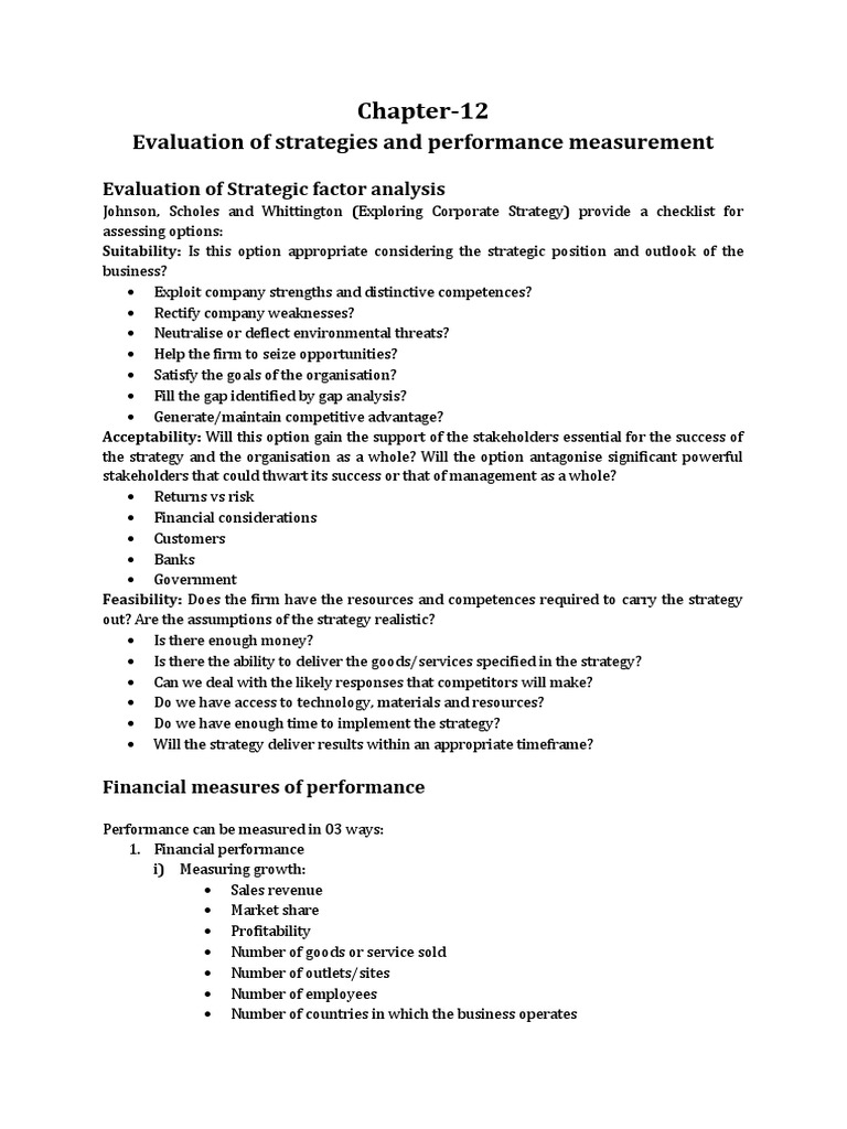Evaluating Strategic Performance Measures | PDF | Inventory | Return On ...