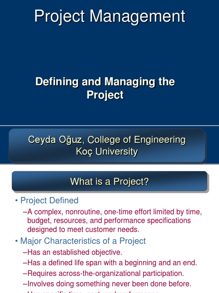Project Management: Defining and Managing The Project | PDF | Project ...