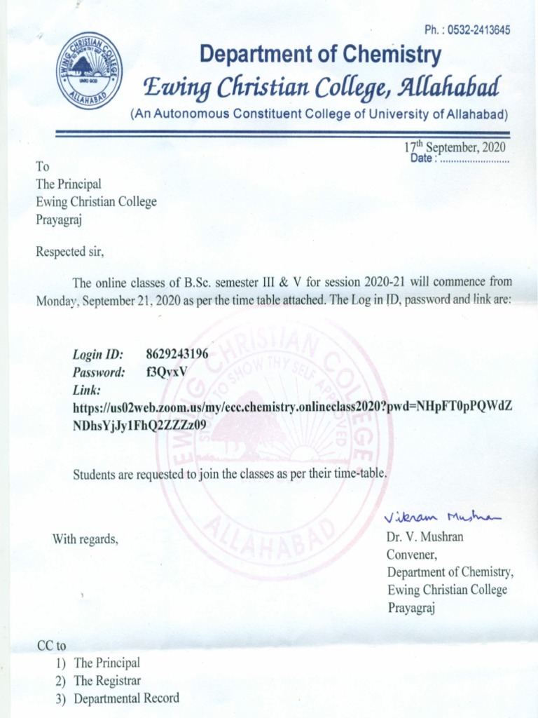 Chemistry Time Table PDF