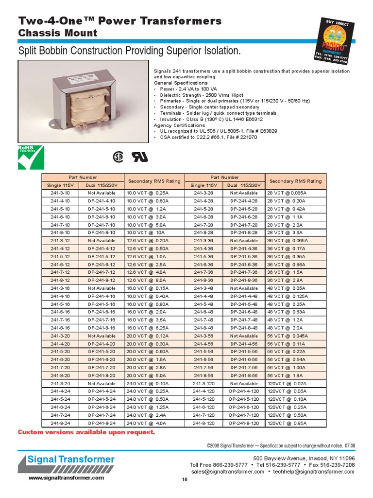 Split Bobbin Construction Providing Superior Isolation.: Two-4-One ...