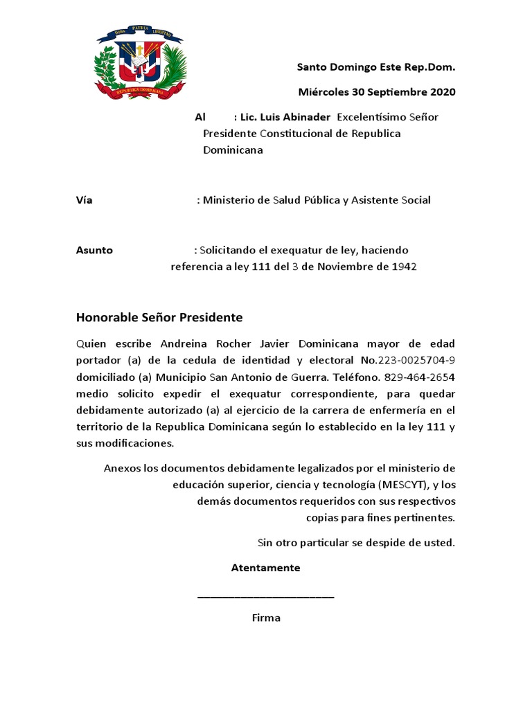 Solicitud de Exequátur a Luis Abinader | PDF | Política | Derecho