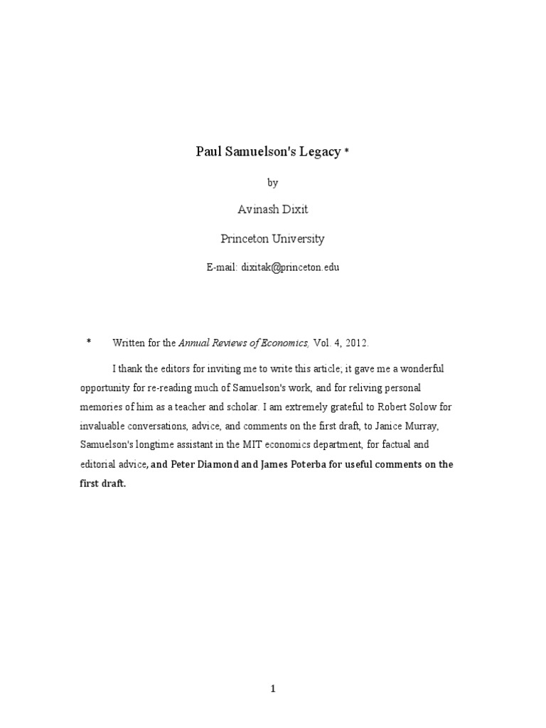 Paul Samuelson Legacy PDF | PDF | Welfare Economics | Utility