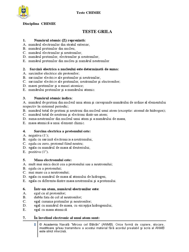 1 - Teste Grila - Colocviu - 2020 | PDF