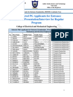 List of Selected PG Applicants For Entrance Examination/Presentation/Interview For Regular Program
