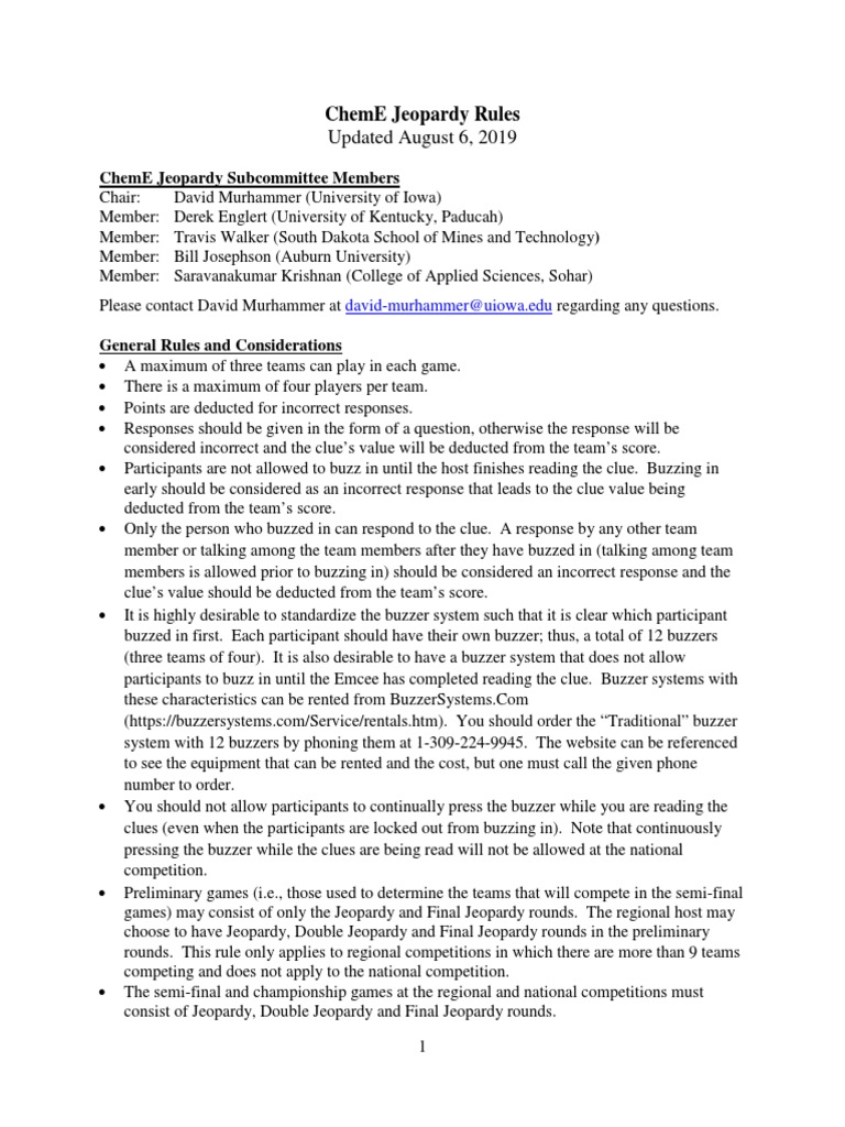 Jeopardy Rules and Instructions PDF
