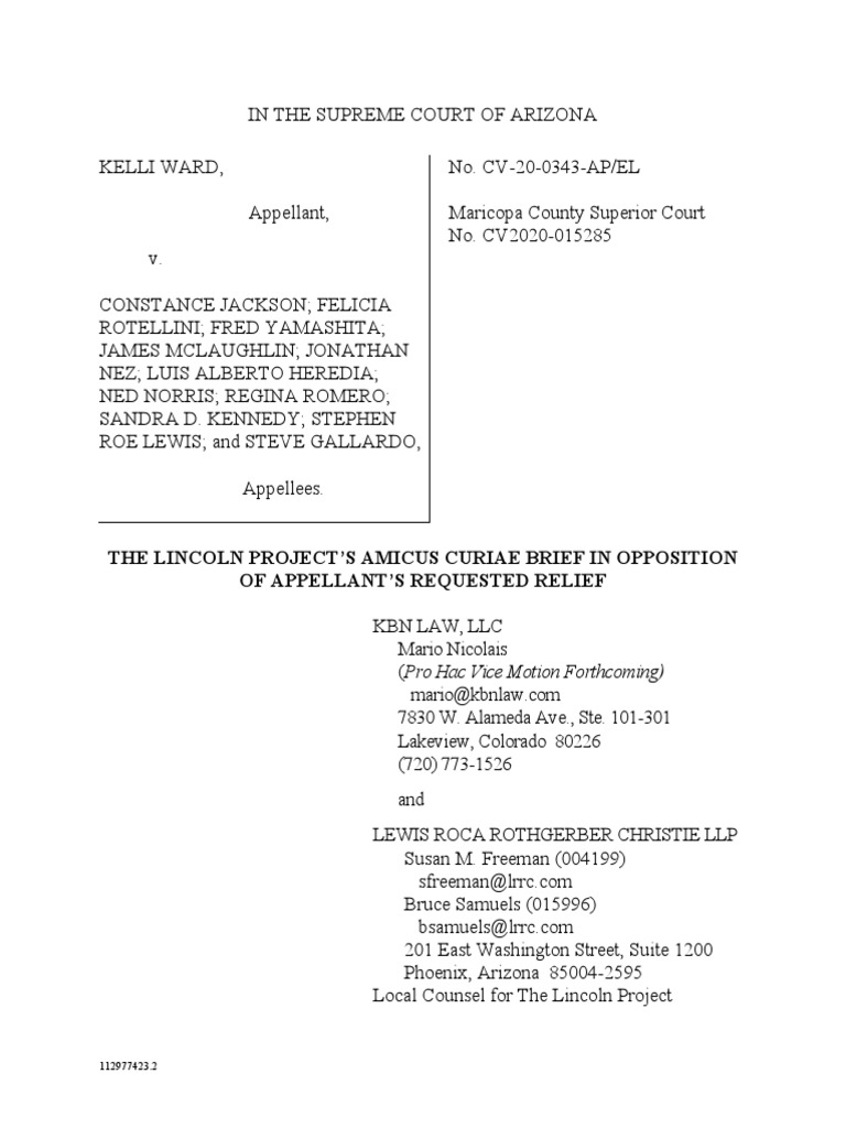 Lincoln Project Amicus Brief Arizona Case | PDF | Disenfranchisement ...