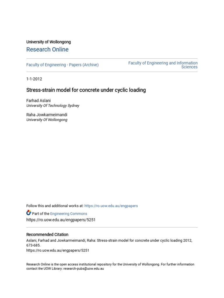 Stress-Strain Model For Concrete Under Cyclic Loading Aslani PDF | PDF ...
