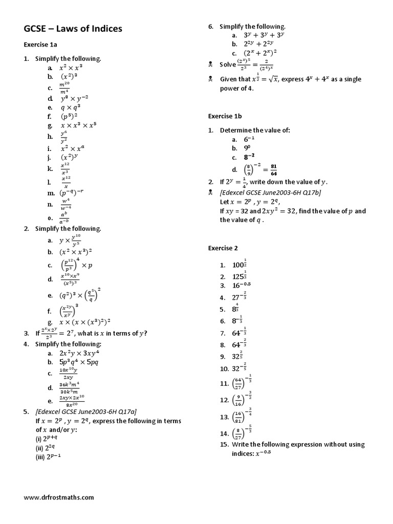 DrFrost Laws of Indices1 PDF Student Assessment And Evaluation