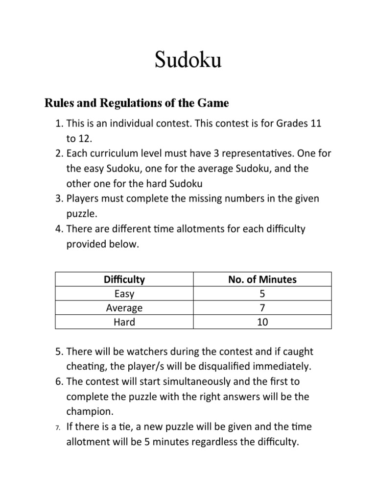 Sudoku Rules And Regulations Of The Game PDF