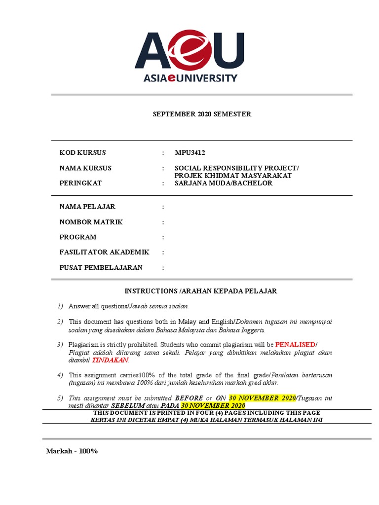 Mpu3412 Social Responsibility Project September 2020 Pdf
