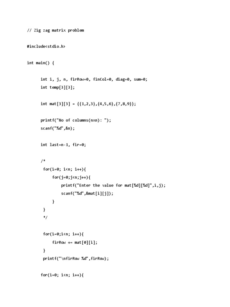 Zig Zag Matrix Problem-1 | PDF