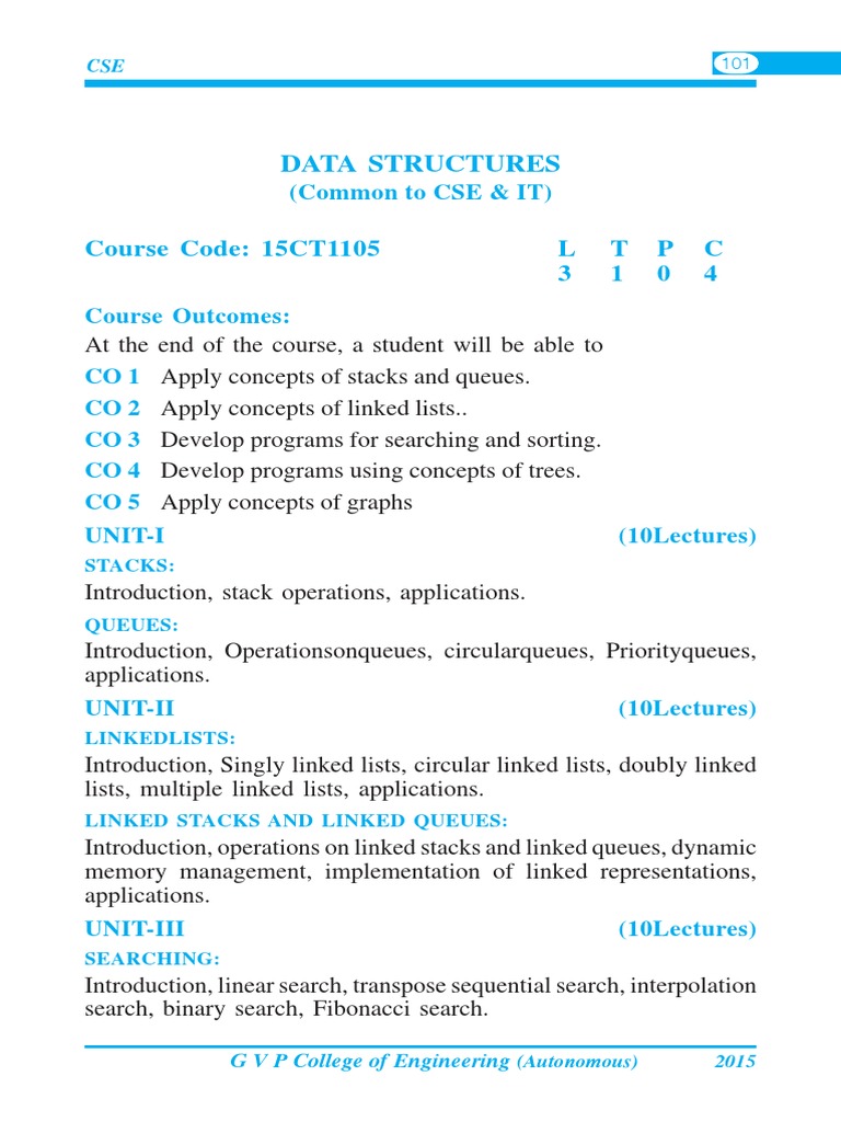 DATA STRUCTURES Theory Syllabus | PDF | Algorithms And Data Structures ...
