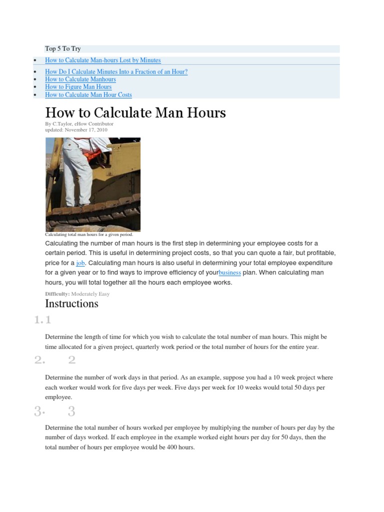 How to Calculate Man Hours Man Hour Workforce