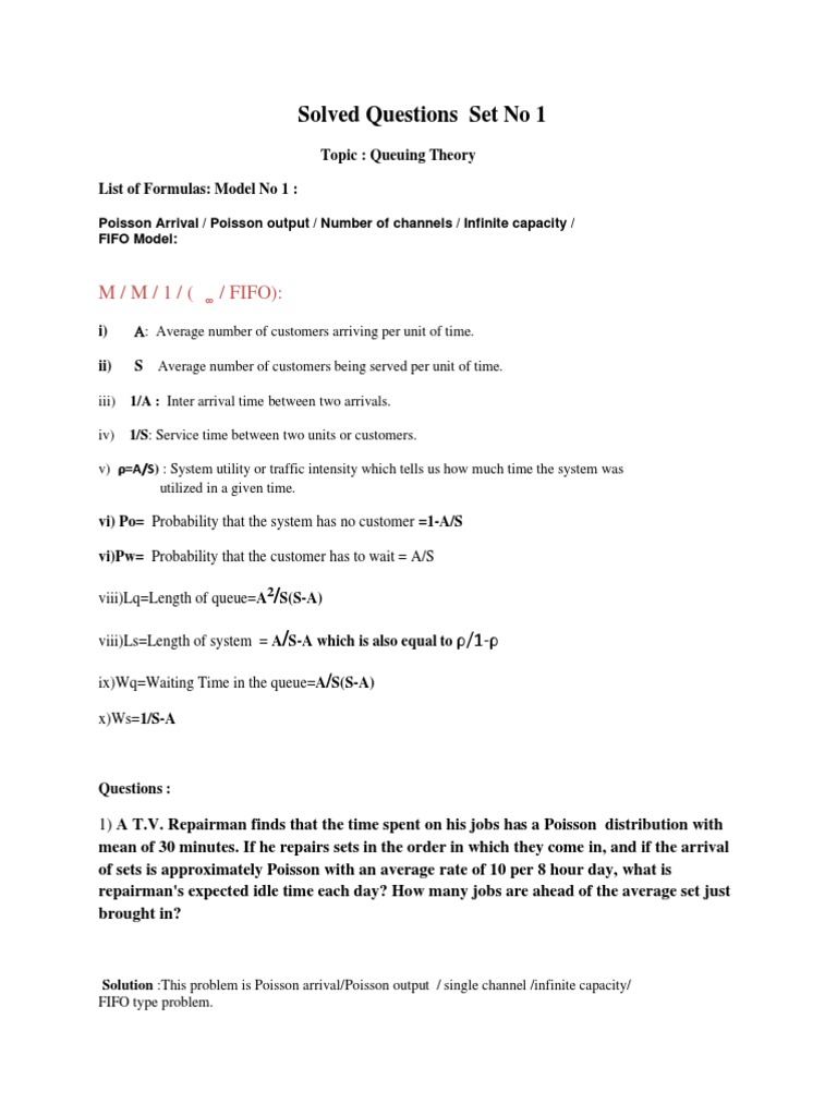 Queuing Theory Questions | PDF | Poisson Distribution | Teaching ...